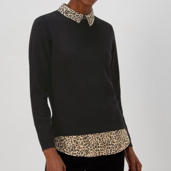 Adrianna Papell Tops - Adrianna Papell Black Leopard Print Mixed Media Layered Top MEDIUM